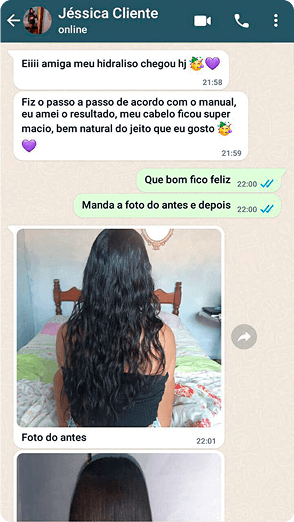 Print do WhatsApp: antes e depois do cabelo com o Hidraliso